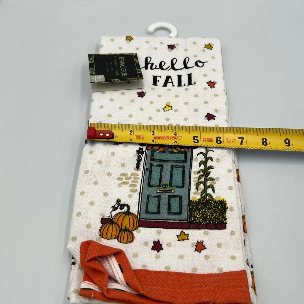Envogue Kitchen Towel Set of 2 Unisex OS White Orange New Hello Fall Pumpkin